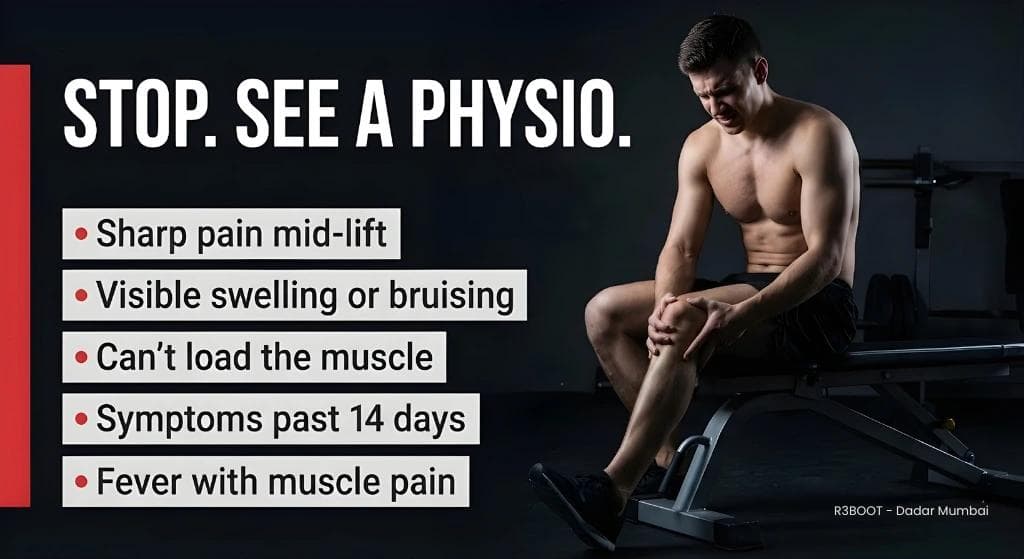 Athlete unable to load injured leg showing red flag symptoms before physio assessment in Mumbai